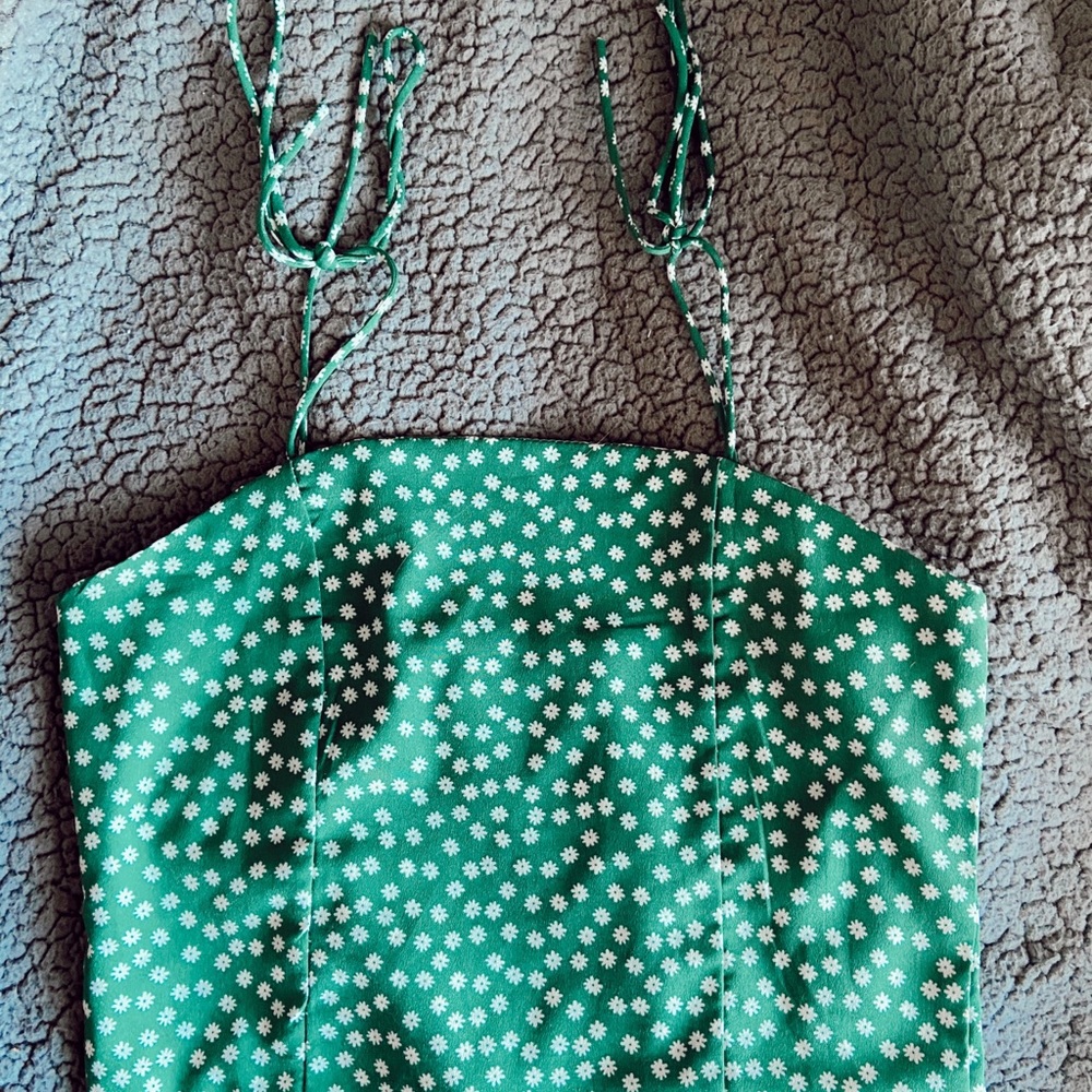 Green Flower Tie Tank Top